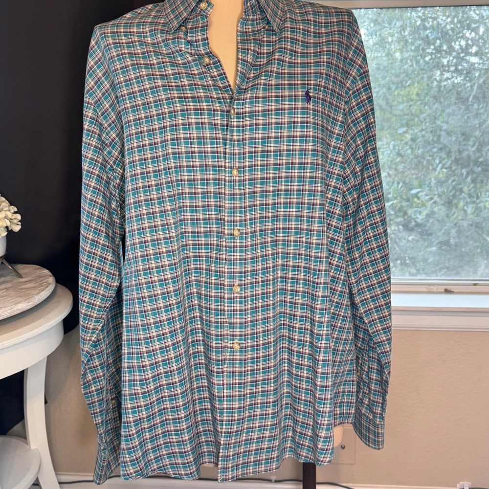 Brooks Brothers Regent Fit Plaid Button Down Shirt Teal Burgundy White Mens L